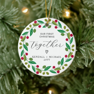 Ornamento De Cerâmica Primeiro Natal Juntos Casal Bauble Keepsaokê