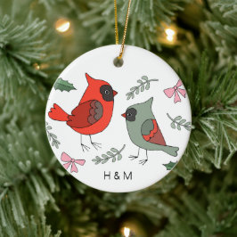 Ornamento De Cerâmica Primeiro Natal Juntos Casal Cardinal Personalizado