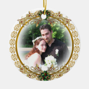 Ornamento De Cerâmica Primeiro Natal juntos com foto