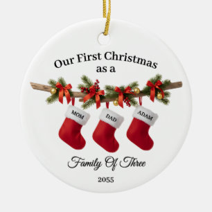 Ornamento De Cerâmica Primeiro Natal Juntos como uma Família dos Três