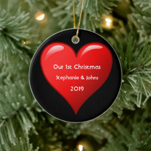 Ornamento De Cerâmica Primeiro Natal Juntos Coração Vermelho Bonito 20