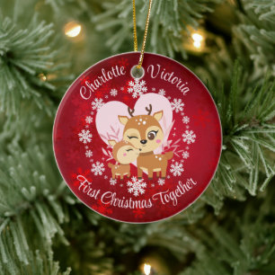 Ornamento De Cerâmica Primeiro Natal Juntos Mãe e Filha Reindeer