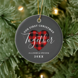 Ornamento De Cerâmica Primeiro Natal Juntos Nome Russo de Xadrez Buffalo