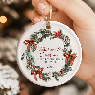 Ornamento De Cerâmica Primeiro Natal Juntos Personalizado