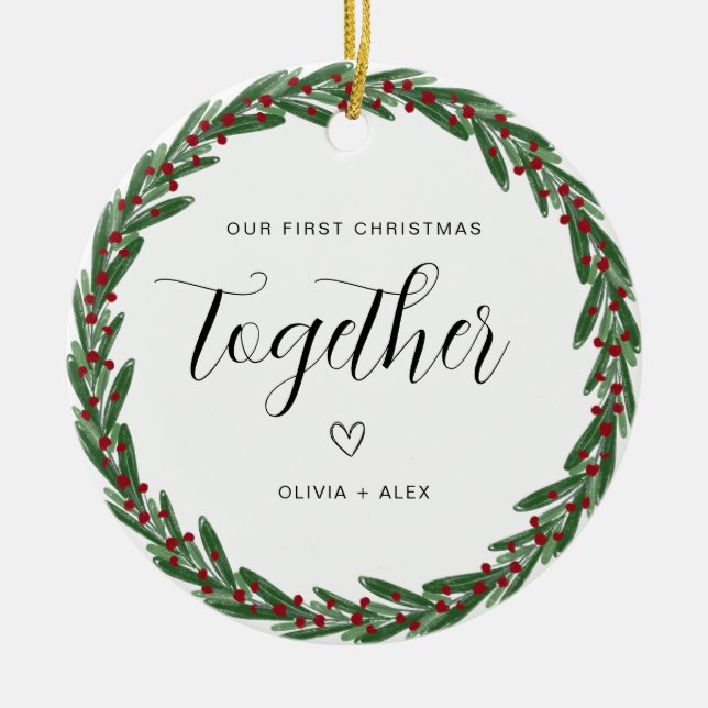 Ornamento De Cerâmica Primeiro Natal Juntos Presente no Casal de Natal (Frente)