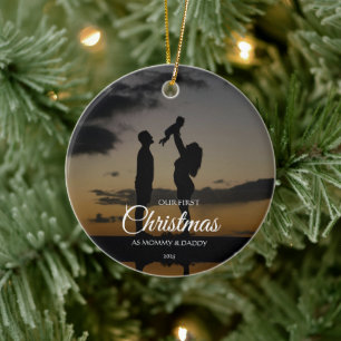 Ornamento De Cerâmica Primeiro Natal Mamãe Papai Silhueta Família