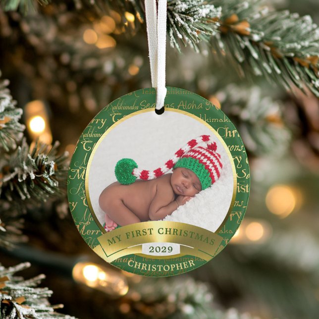 Ornamento De Cerâmica Primeiro Natal Mele Kalikimaka Hawaiian Photo Cer (First Christmas Mele Kalikimaka Hawaiian Photo Cer Ceramic Ornament)