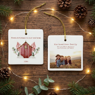 Ornamento De Cerâmica Primeiro Natal Minimalista em Nossa Nova Casa Foto