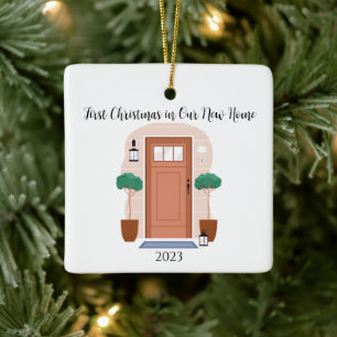 Ornamento De Cerâmica Primeiro Natal na nossa nova porta russa doméstica
