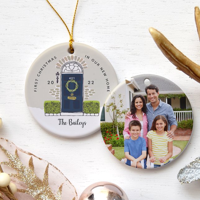 Ornamento De Cerâmica Primeiro Natal na Porta do marinho (Criador carregado)