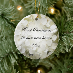 Ornamento De Cerâmica Primeiro Natal no Hydrangea branco Home novo