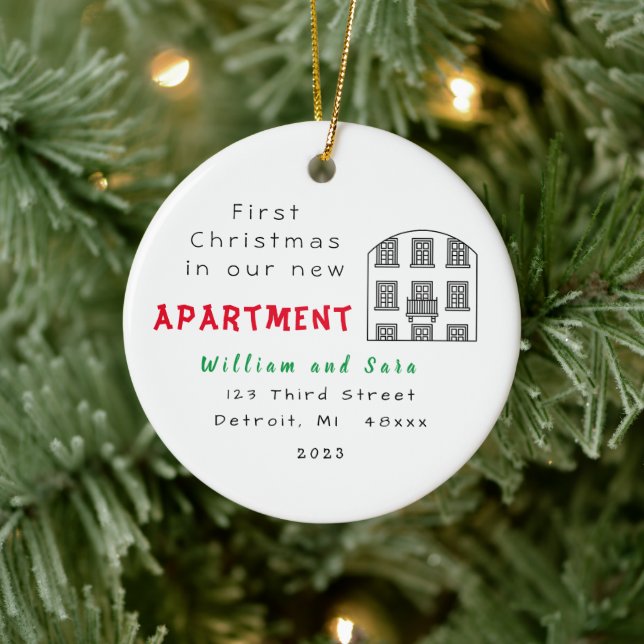 Ornamento De Cerâmica "Primeiro Natal no nosso Novo Apartamento" (Árvore)