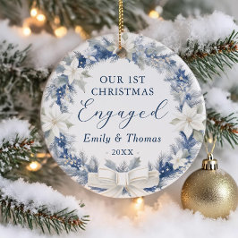 Ornamento De Cerâmica Primeiro Natal Noivado Coroa Floral Foto