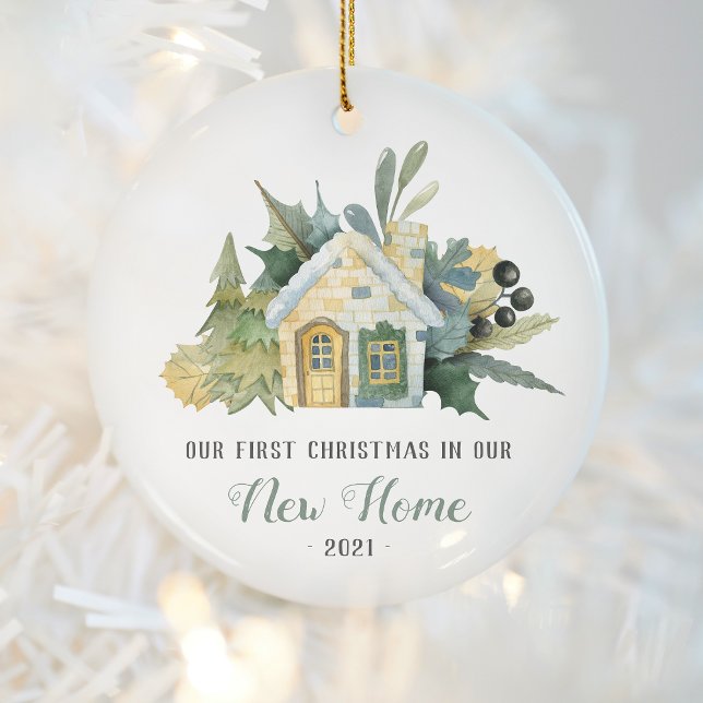 Ornamento De Cerâmica Primeiro Natal Nova Casa de Água Verde (Criador carregado)