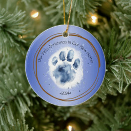 Ornamento De Cerâmica Primeiro Natal Nova Pata de Casa - aspas azuis