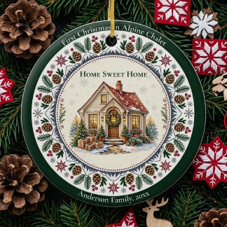 Ornamento De Cerâmica Primeiro Natal Novo Chalé Alpino Casa Doce Lar