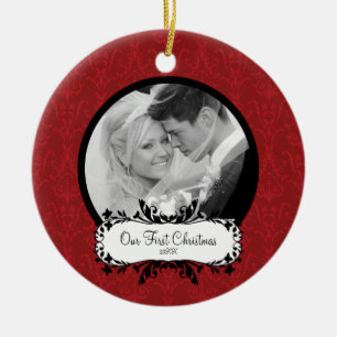 Ornamento De Cerâmica Primeiro Natal - Ornament Red Damask