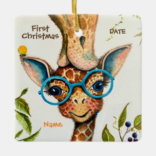 Ornamento De Cerâmica Primeiro Natal Personalizado Bebê Girafa Ornament