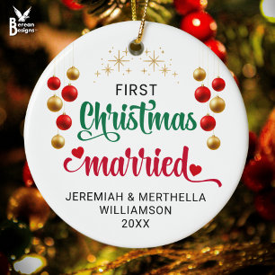 Ornamento De Cerâmica PRIMEIRO NATAL Personalizado CASADO