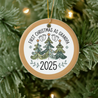 Ornamento De Cerâmica Primeiro Natal Personalizado como Avô