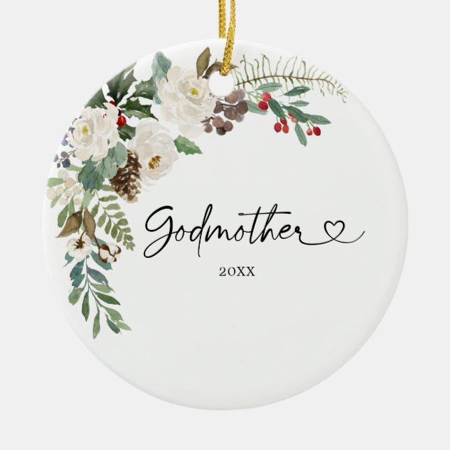 Ornamento De Cerâmica Primeiro Natal Personalizado Como Madrinha Dotada (Frente)
