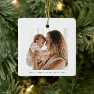 Ornamento De Cerâmica Primeiro Natal Personalizado como Mãe Bebê Foto
