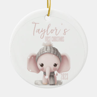 Ornamento De Cerâmica Primeiro Natal Personalizado de Elefante para Bebê