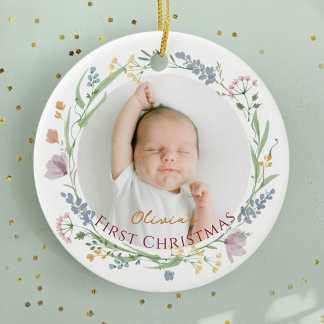 Ornamento De Cerâmica Primeiro Natal Personalizado do Bebê