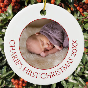 Ornamento De Cerâmica Primeiro Natal Personalizado do Bebê Foto