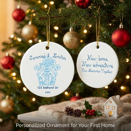 Ornamento De Cerâmica Primeiro Natal Personalizado em Nossa Nova Casa