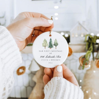 Ornamento De Cerâmica Primeiro Natal Personalizado em Nossa Nova Casa