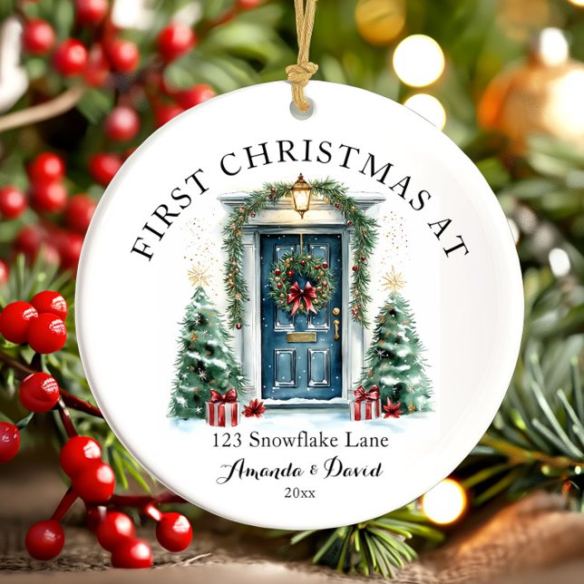 Ornamento De Cerâmica Primeiro Natal Personalizado Em Nossa Nova Casa (Criador carregado)