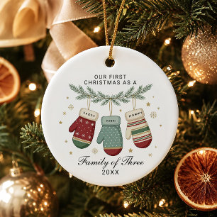 Ornamento De Cerâmica Primeiro Natal Personalizado para Família de Três