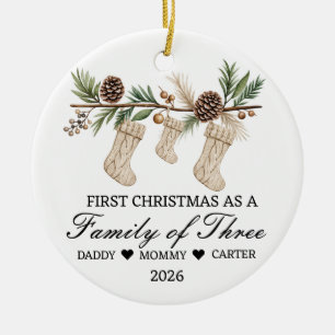 Ornamento De Cerâmica Primeiro Natal Personalizado para Família de Três