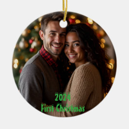 Ornamento De Cerâmica Primeiro Natal Personalizável 2024