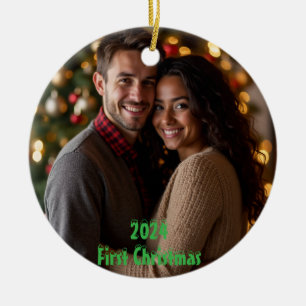Ornamento De Cerâmica Primeiro Natal Personalizável 2024