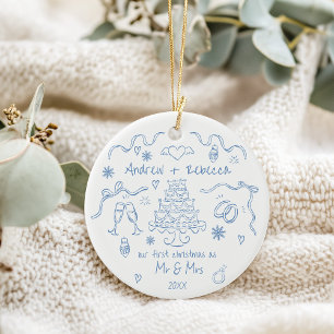 Ornamento De Cerâmica Primeiro natal primitivo casou-se com rabisco dese