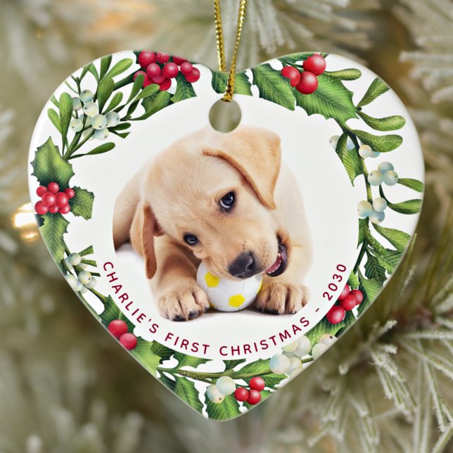 Ornamento De Cerâmica Primeiro Natal Puppy Dog Personalizado Pet Photo H (Criador carregado)
