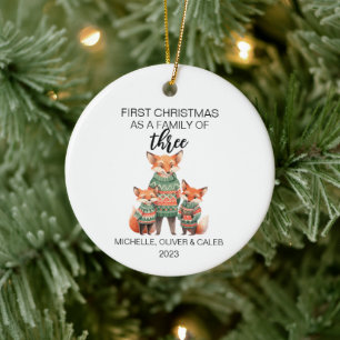 Ornamento De Cerâmica Primeiro Natal Raposa Família de Três