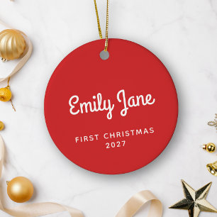Ornamento De Cerâmica Primeiro Natal Simples Fofo Nome Personalizado Ver