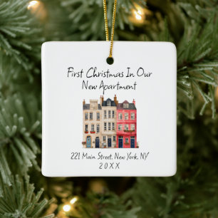 Ornamento De Cerâmica Primeiro Natal Simples Moderno Em Nosso Novo Apart