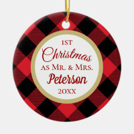 Ornamento De Cerâmica Primeiro Natal Sr. e Sra. Buffalo Xadrez