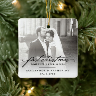 Ornamento De Cerâmica Primeiro Natal Sr. Foto de casamento da Sra. Holid