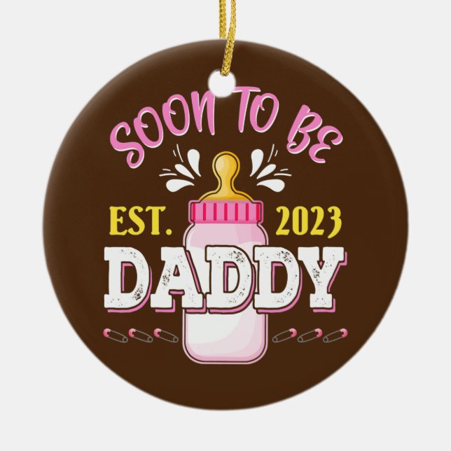 Ornamento De Cerâmica Primeiro Pai Novo papai Presente Em Breve Para Ser (Frente)