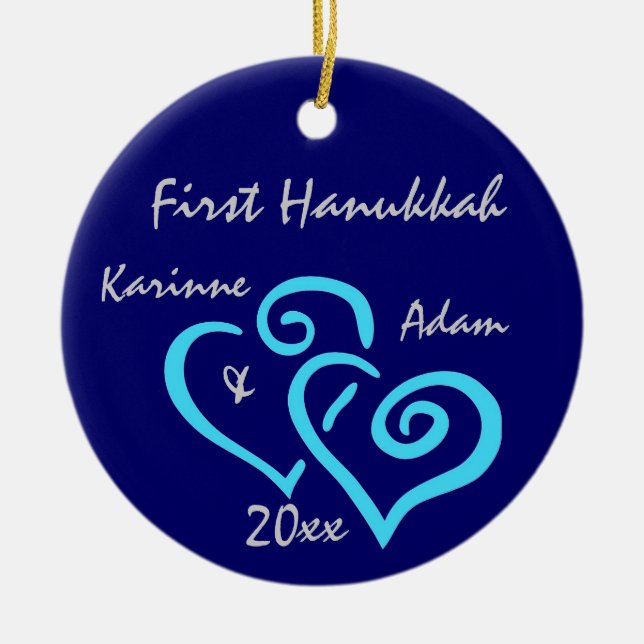 Ornamento De Cerâmica Primeiro Pedido de Hanukkah Personalizado (Frente)