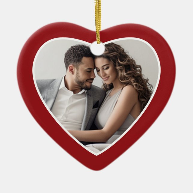 Ornamento De Cerâmica Primeiro Quadro de Fotografias de Natal - Coração  (Frente)