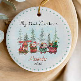 Ornamento De Cerâmica Primeiro trem de papais noeis de Natal para o bebê