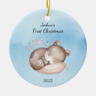 Ornamento De Cerâmica Primeiro Urso de Natal Personalizado
