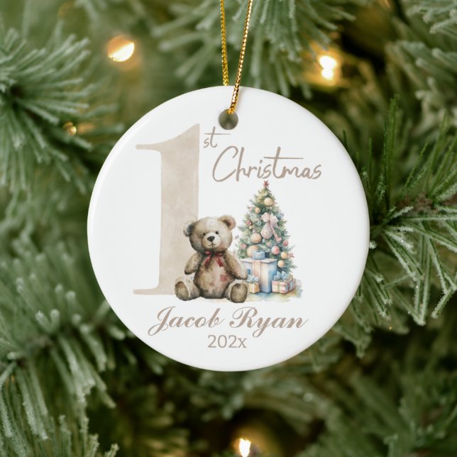 Ornamento De Cerâmica Primeiro urso de Natal personalizado para bebê (Árvore)