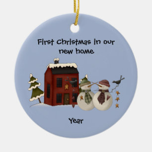 Ornamento De Cerâmica Primitivo - Primeiro Natal em nossa Nova Casa